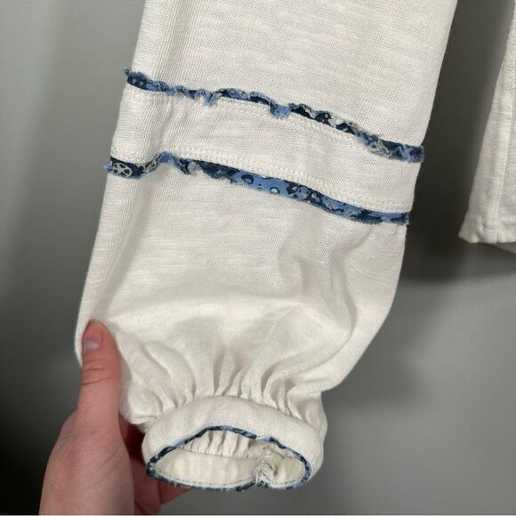 Free People Sundance Embroidered Henley Blouse Top Size Medium Bohemian Coastal - Picture 14 of 16